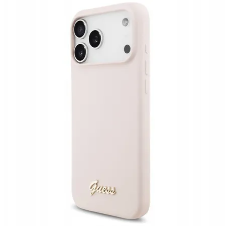 Guess для iPhone 17 Pro Max чехол Liquid silicone Gold metal logo & Camera Hard Pink (MagSafe)