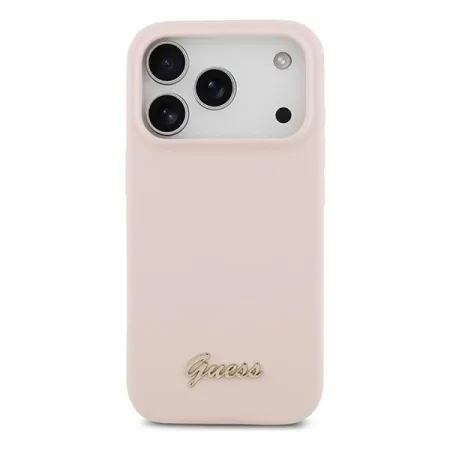 Guess для iPhone 17 Pro чехол Liquid silicone Gold metal logo & Camera Hard Pink (MagSafe)